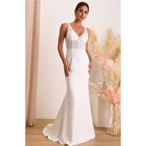 Remarkably Romantic White Sheer Mesh Beaded Maxi Dress Lulus Size XS